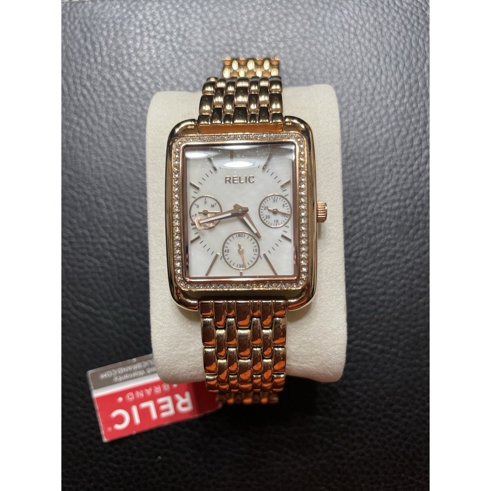 Relic by Fossil ZR15627 Women's Rose Gold Watch Crystal Bezel MOP Dial w/ Tag
